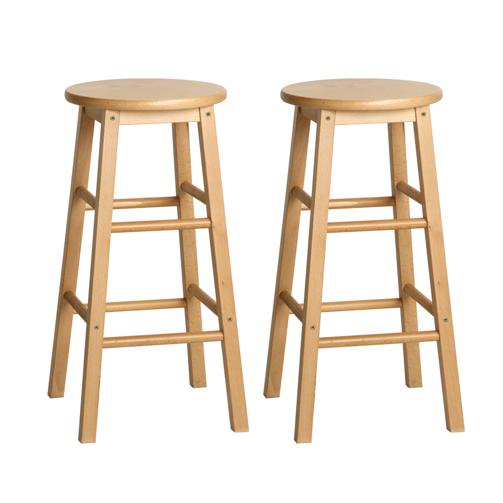 artiss 2x bar stools round chairs wooden nature