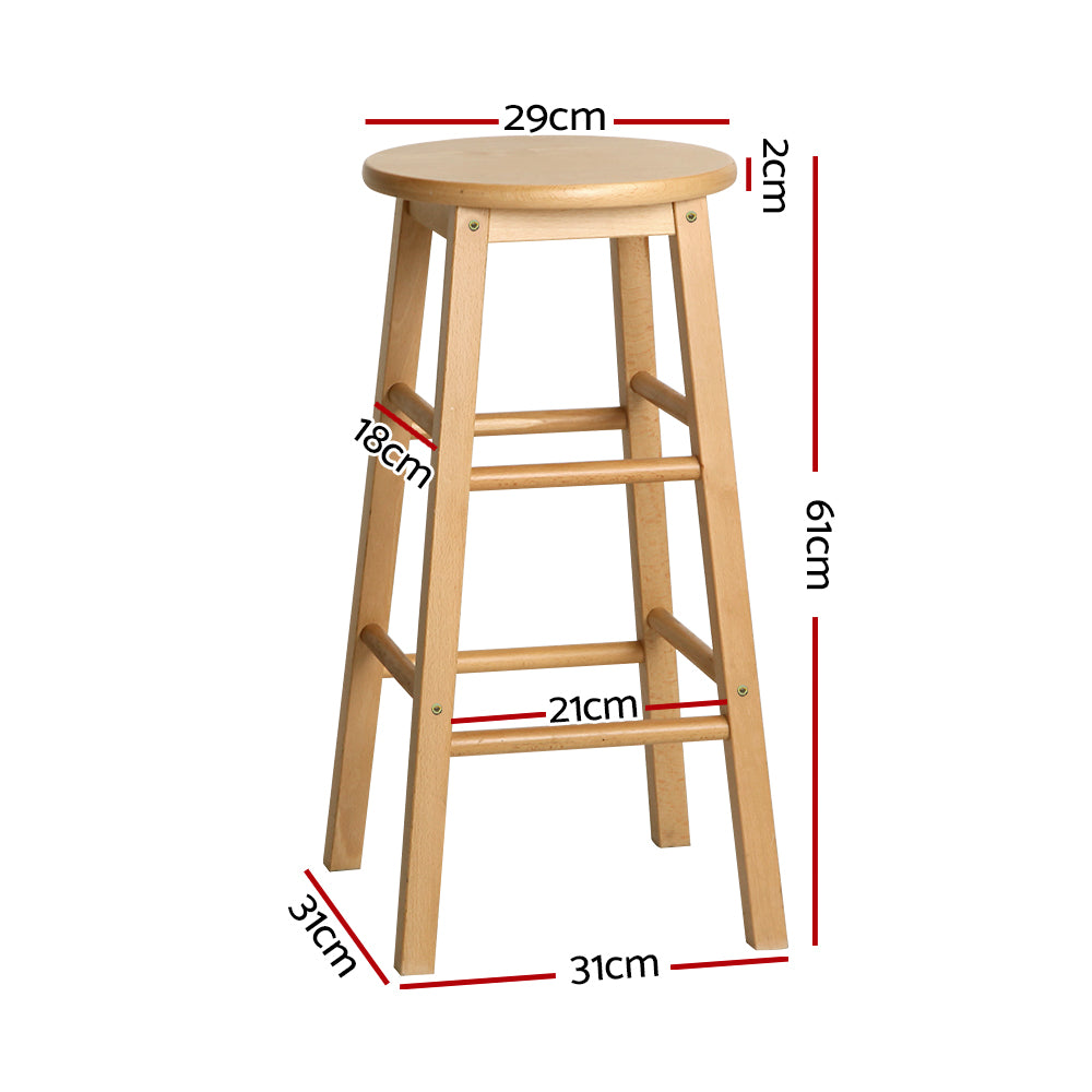 artiss 2x bar stools round chairs wooden nature