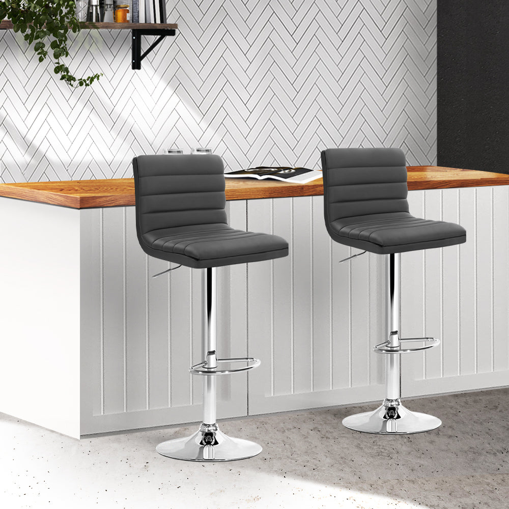 artiss 2x bar stools padded leather gas lift grey