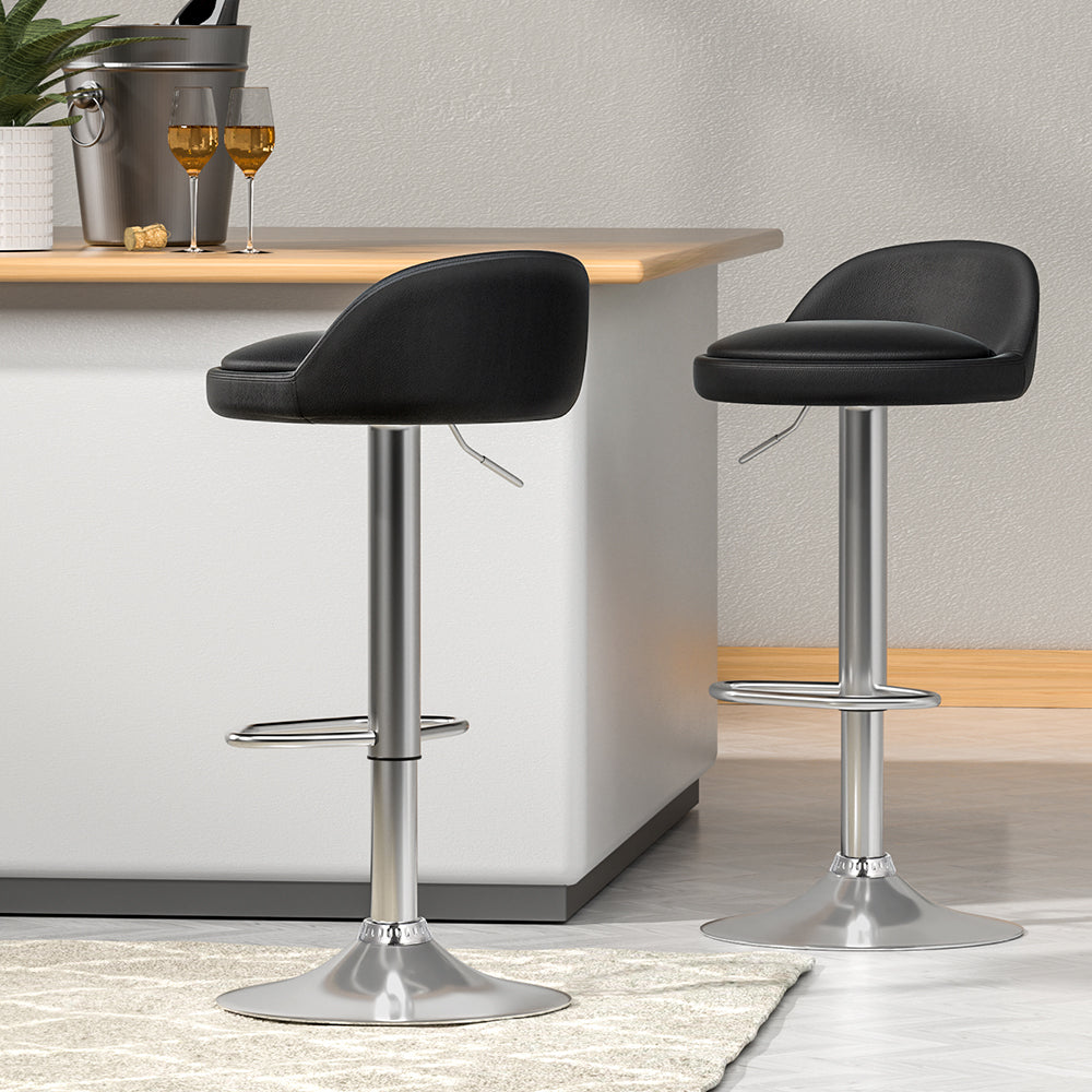 artiss 2x bar stools pu leather gas lift black