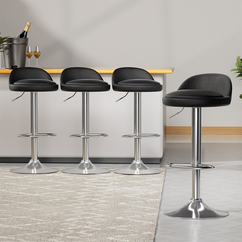 artiss 4x bar stools pu leather gas lift black