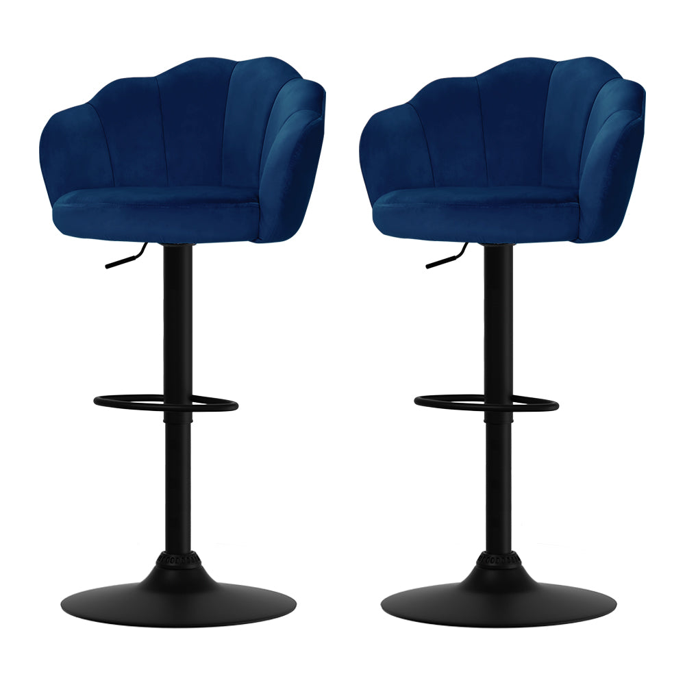 artiss 2x bar stools gas lift velvet blue