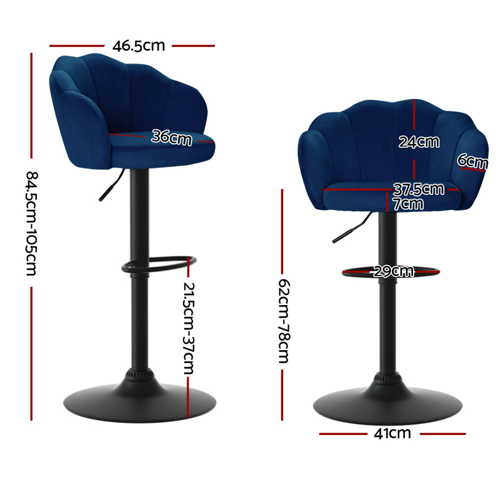 artiss 2x bar stools gas lift velvet blue