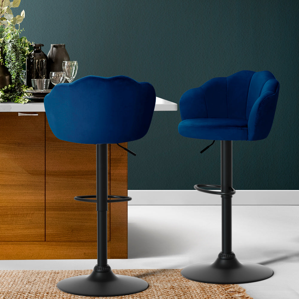 artiss 2x bar stools gas lift velvet blue