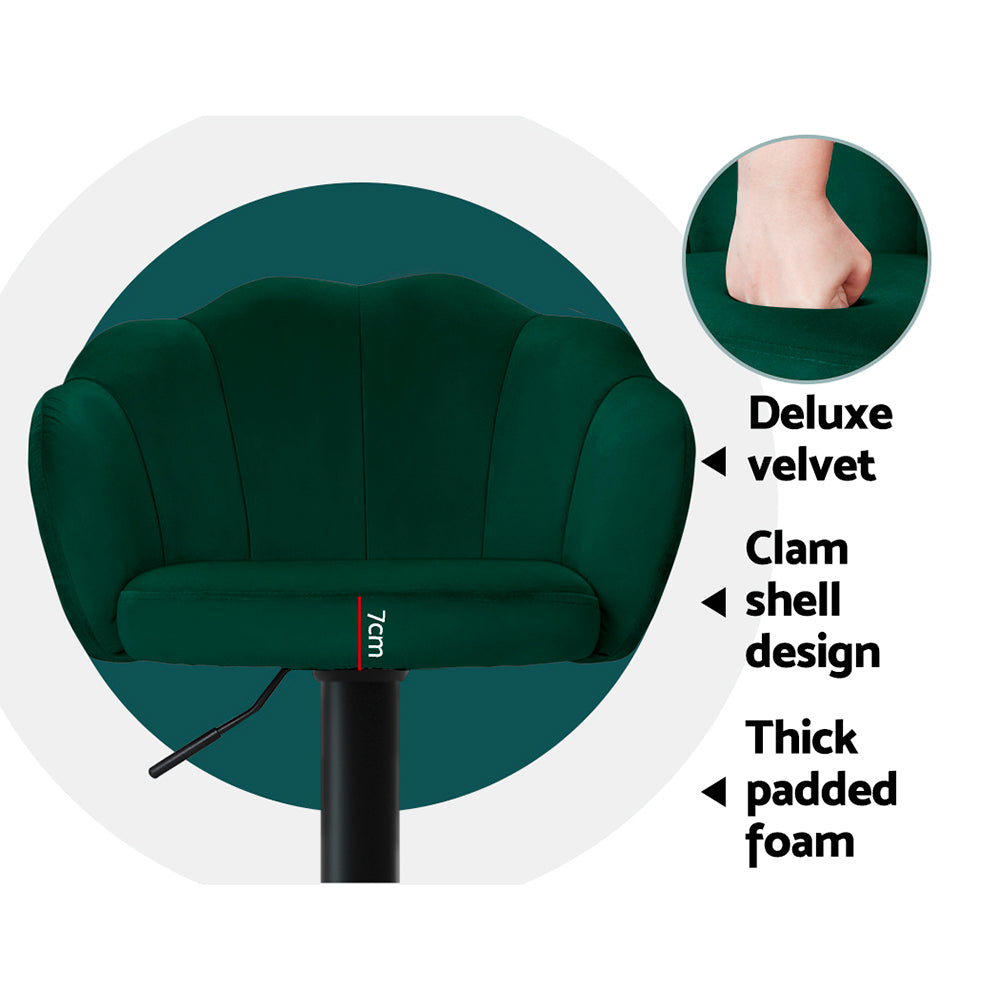 artiss 2x bar stools gas lift velvet green