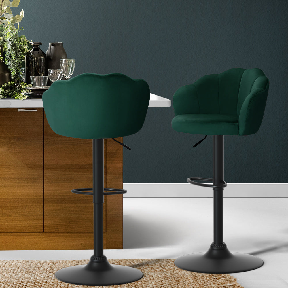 artiss 2x bar stools gas lift velvet green