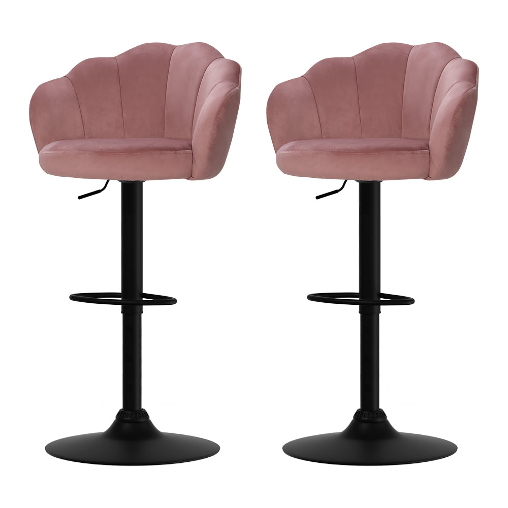 artiss 2x bar stools gas lift velvet pink