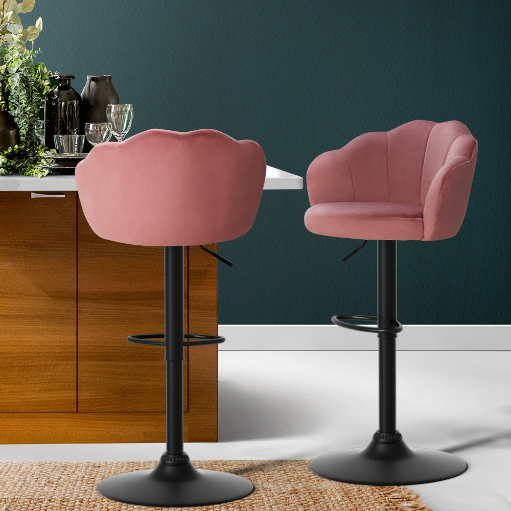 artiss 2x bar stools gas lift velvet pink