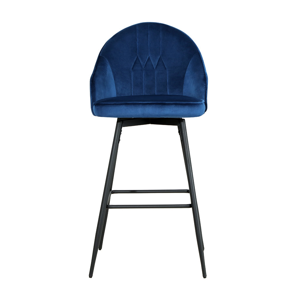 artiss 2x bar stools velvet swivel metal legs blue