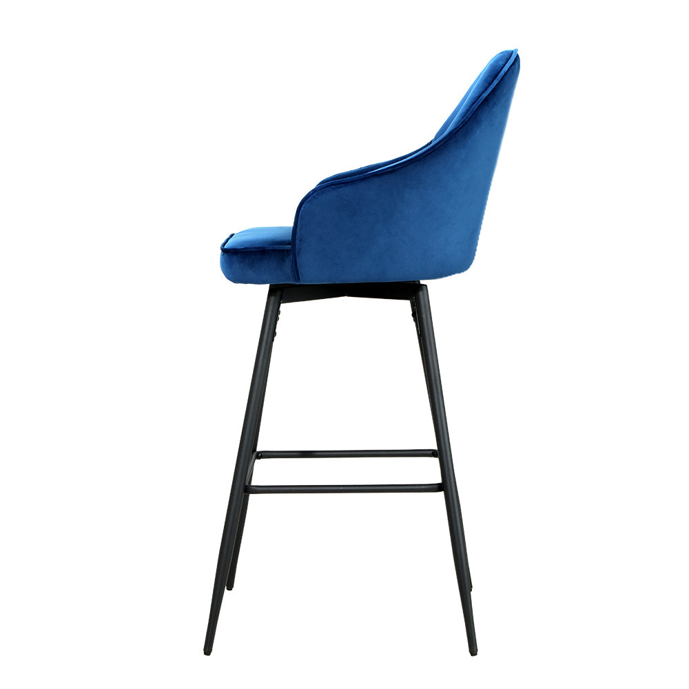 artiss 2x bar stools velvet swivel metal legs blue