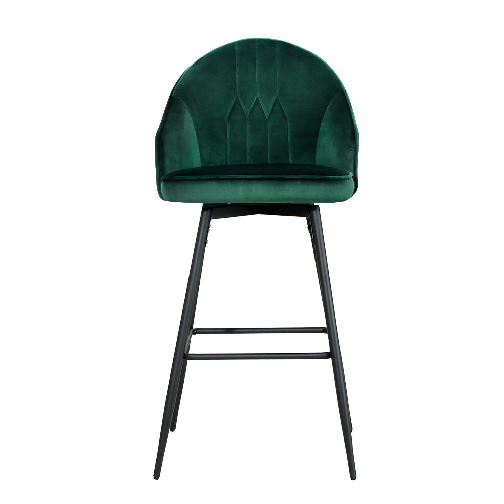 artiss 2x bar stools velvet swivel metal legs green