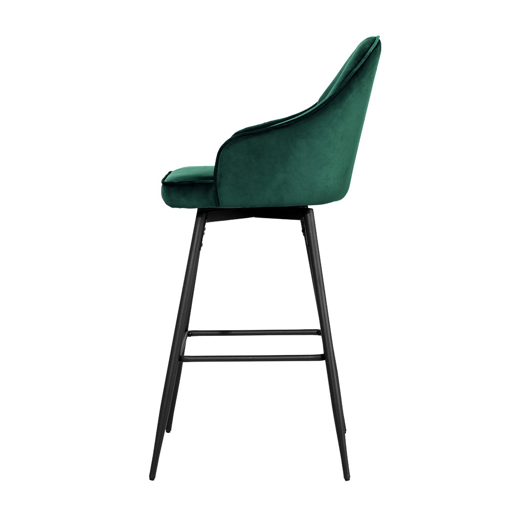 artiss 2x bar stools velvet swivel metal legs green