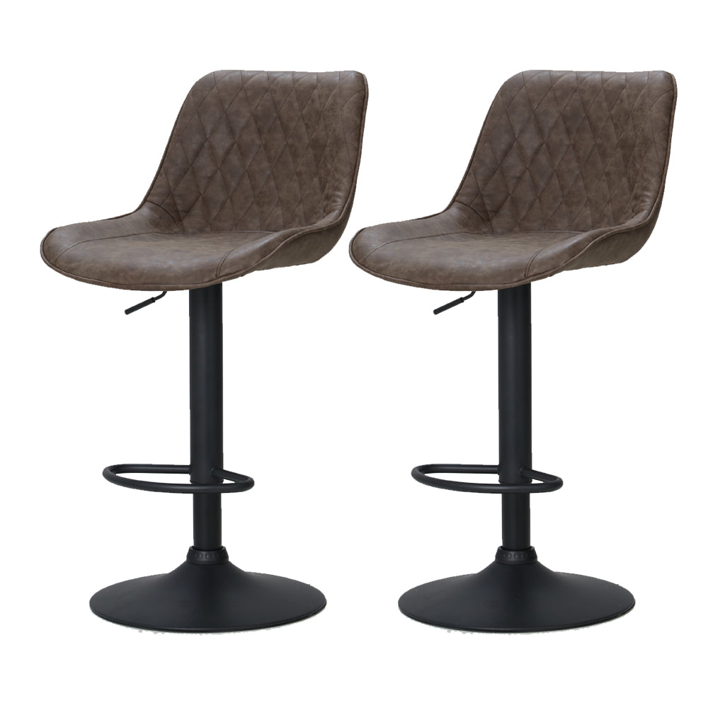 artiss 2x bar stools gas lift vintage leather brown