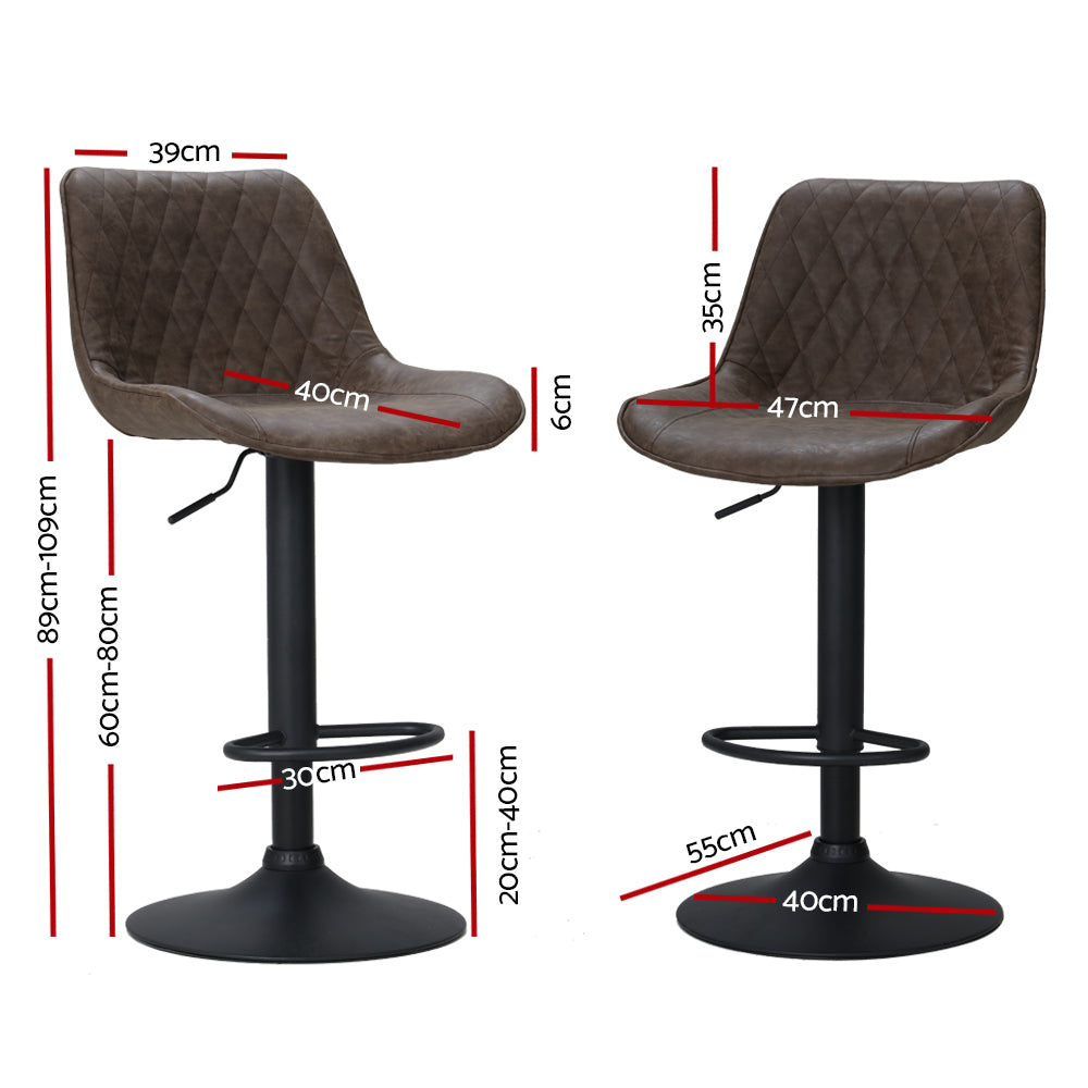 artiss 2x bar stools gas lift vintage leather brown