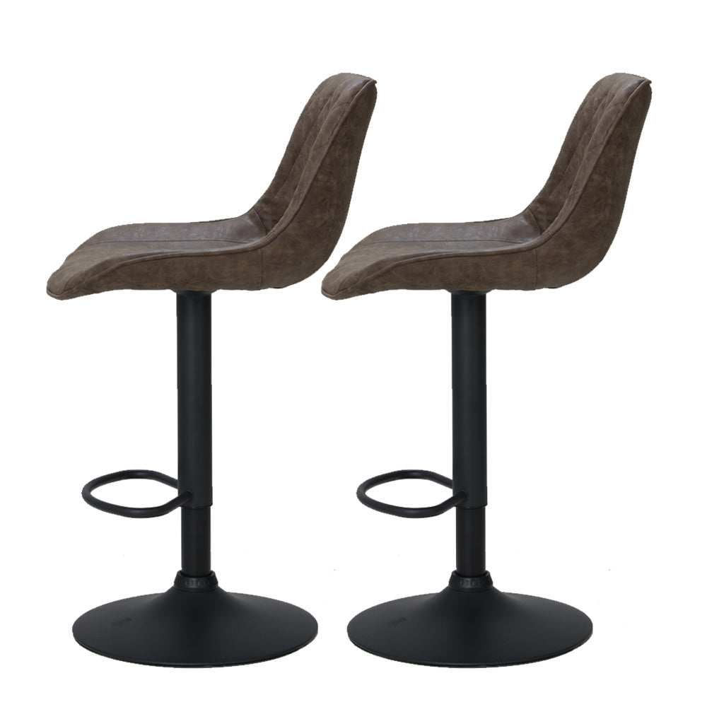 artiss 2x bar stools gas lift vintage leather brown