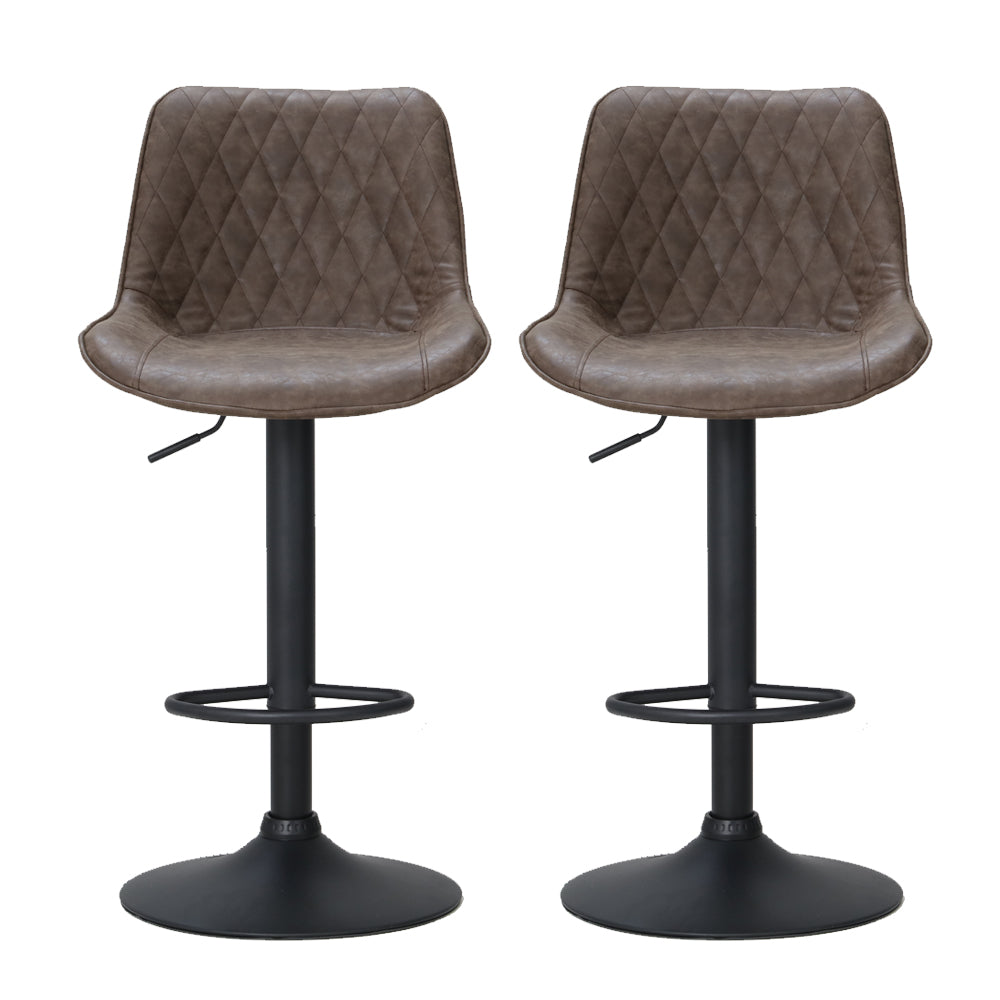 artiss 2x bar stools gas lift vintage leather brown