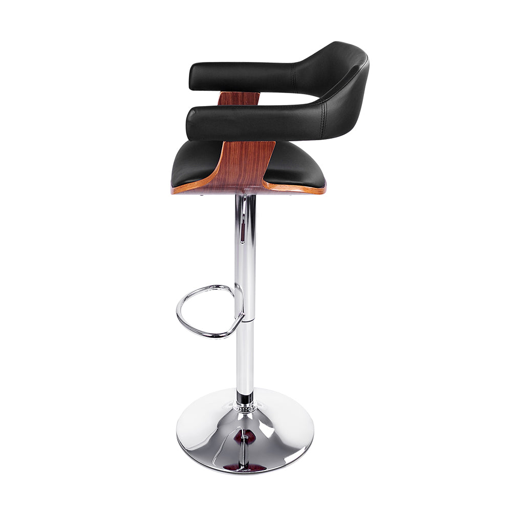 artiss 2x bar stools gas lift leather w/armrest black