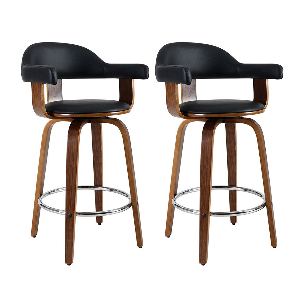 artiss 2x bar stools leather seat wooden legs