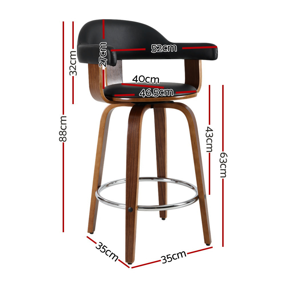 artiss 2x bar stools leather seat wooden legs