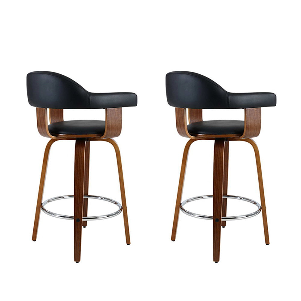 artiss 2x bar stools leather seat wooden legs