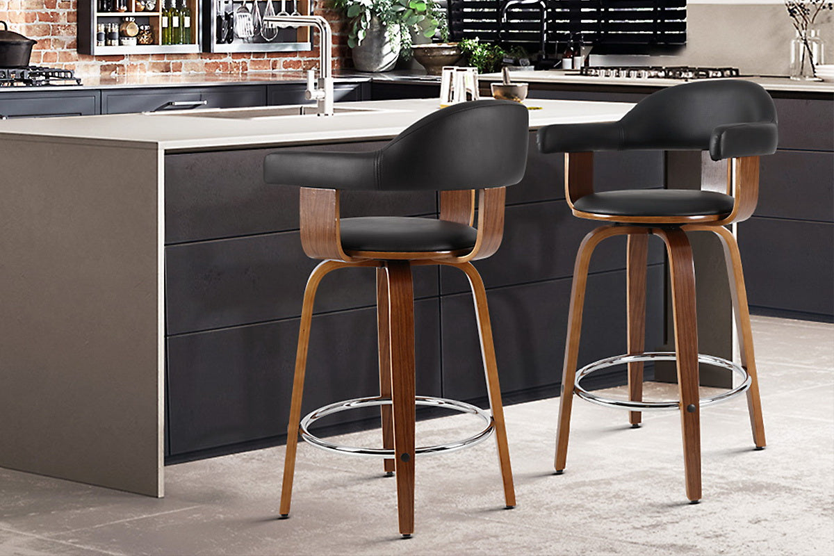 artiss 2x bar stools leather seat wooden legs