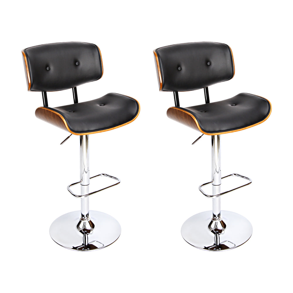 artiss 2x bar stools gas lift leather black