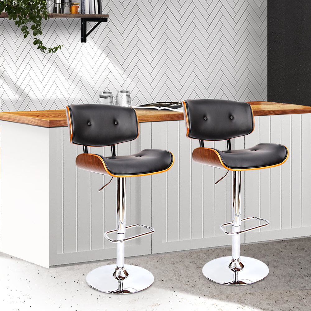 artiss 2x bar stools gas lift leather black