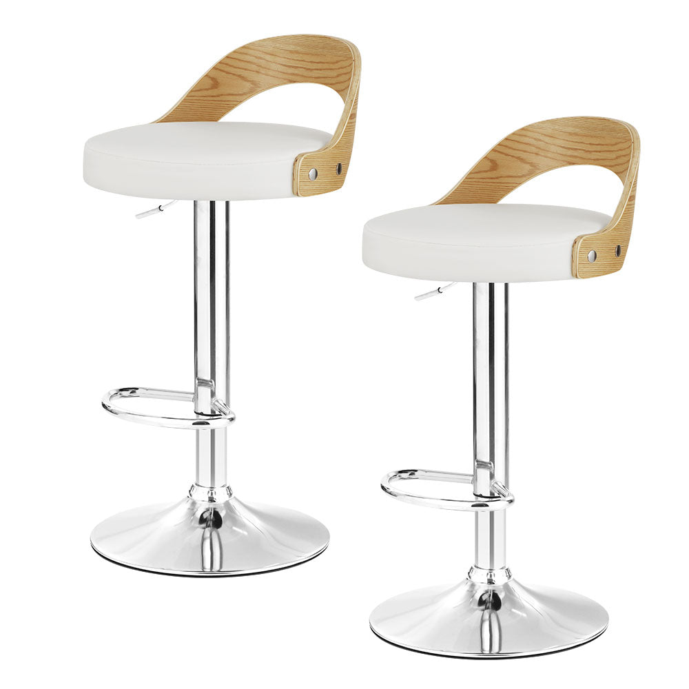 artiss 2x bar stools adjustable leather padded white