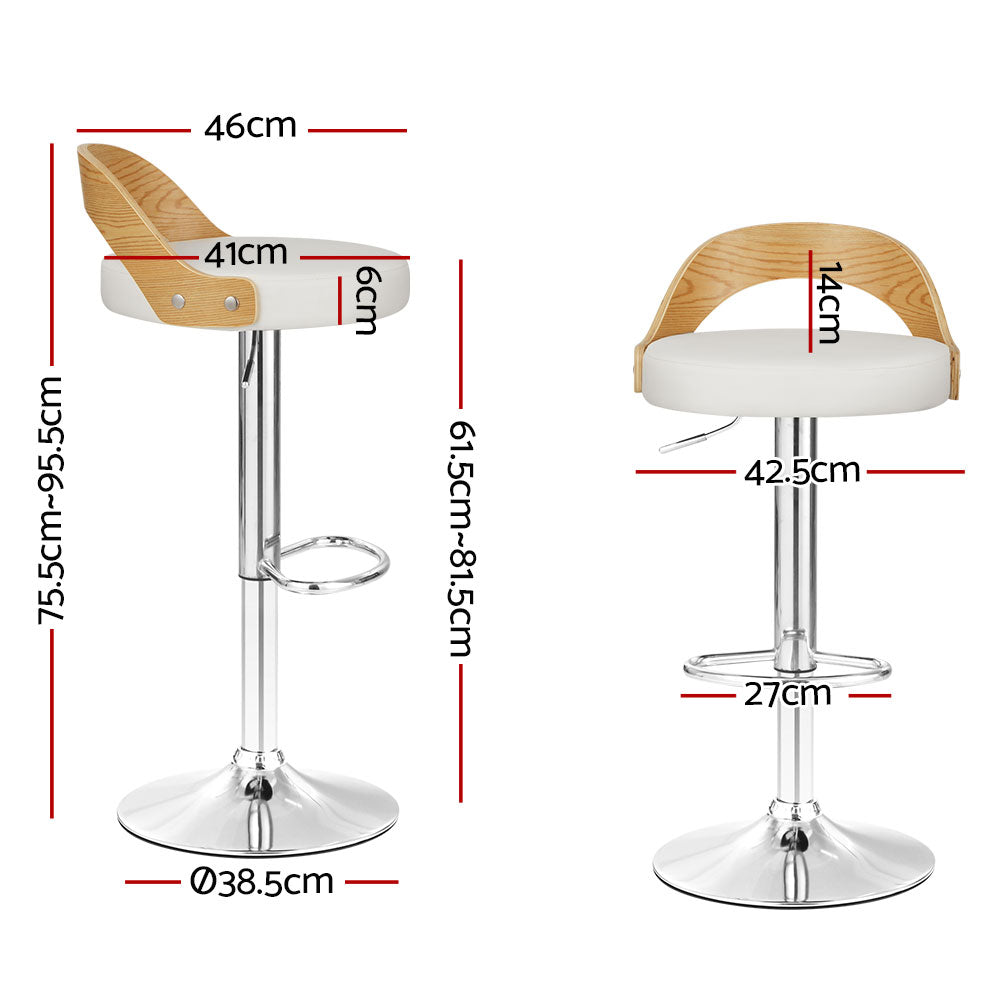 artiss 2x bar stools adjustable leather padded white