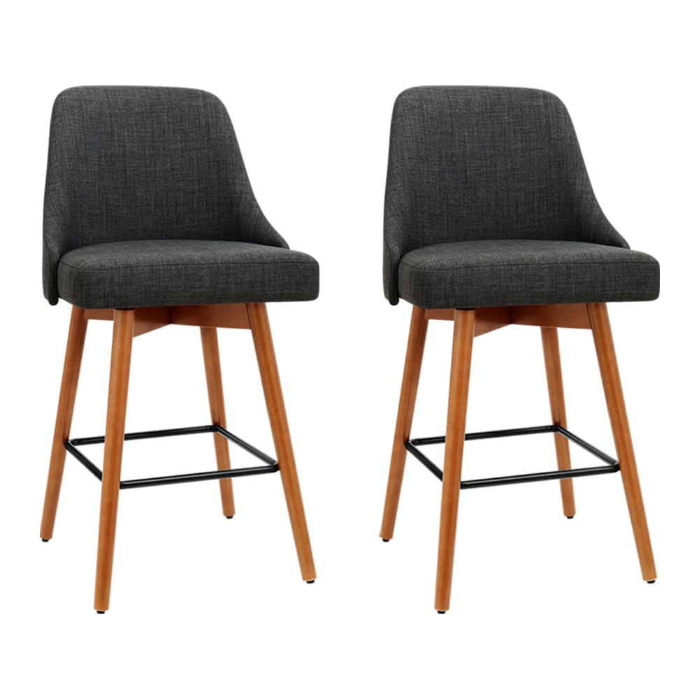 artiss 2x bar stools swivel seat wooden charcoal