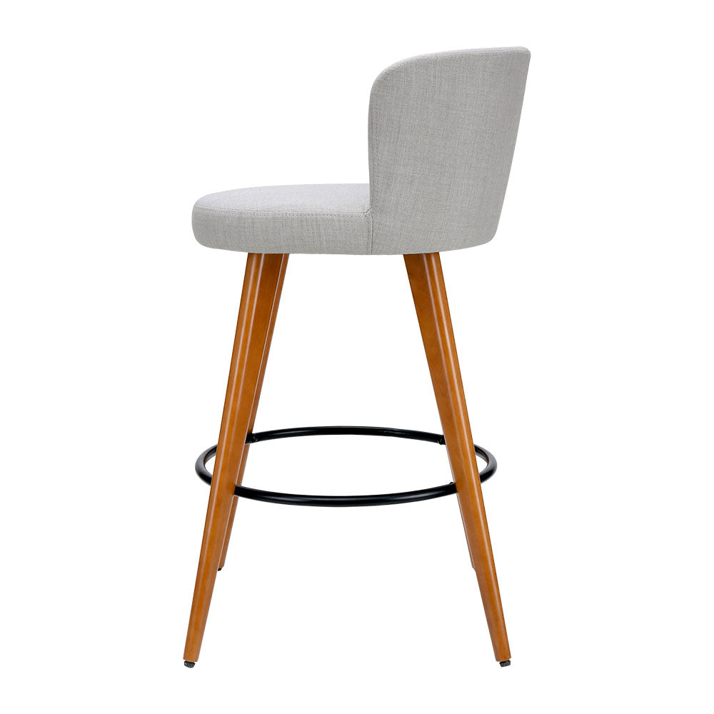 artiss 2x bar stools linen padded wooden grey