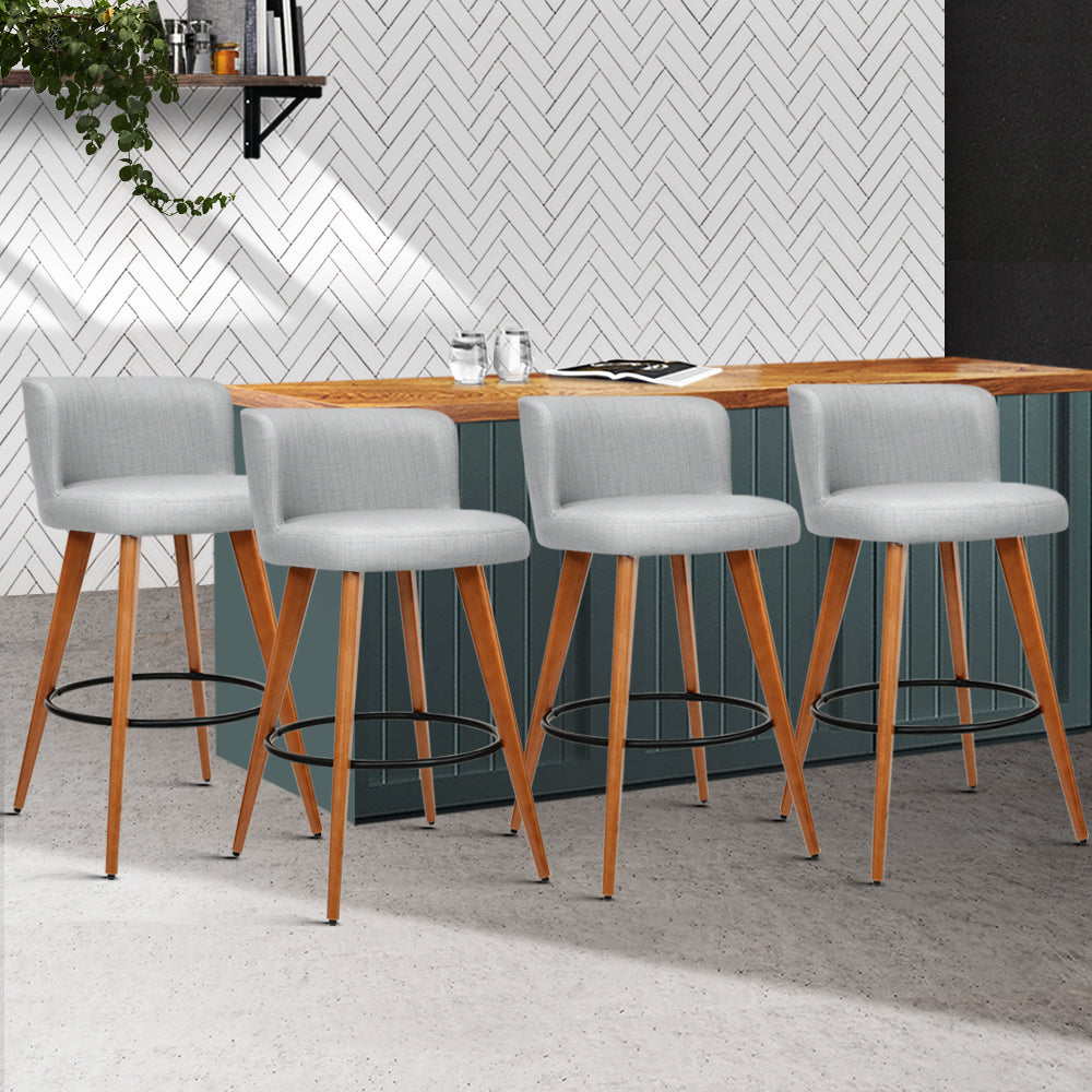 artiss 4x bar stools linen padded wooden grey