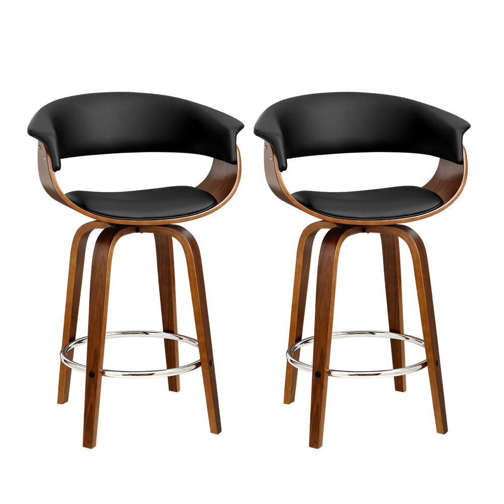 artiss 2x bar stools swivel pu seat wooden