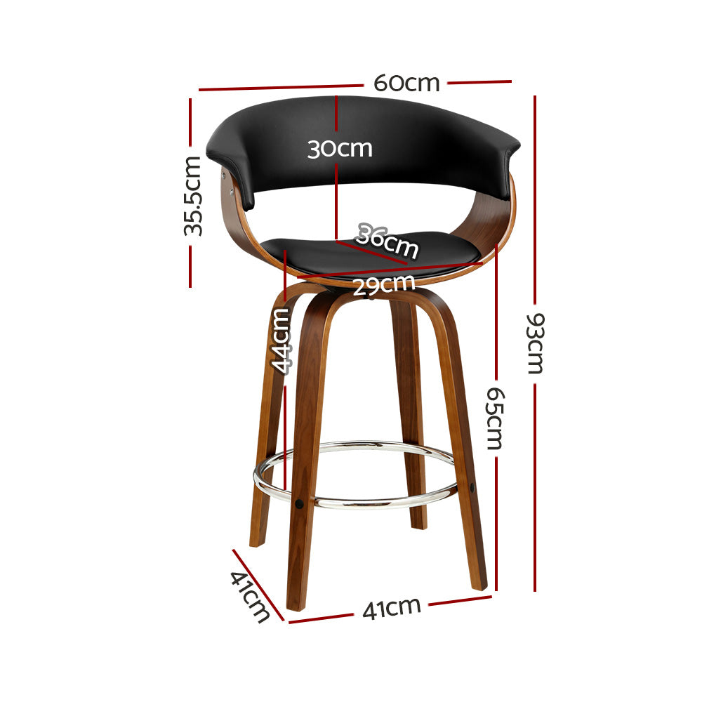 artiss 2x bar stools swivel pu seat wooden