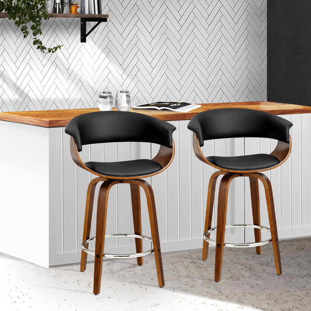 artiss 2x bar stools swivel pu seat wooden