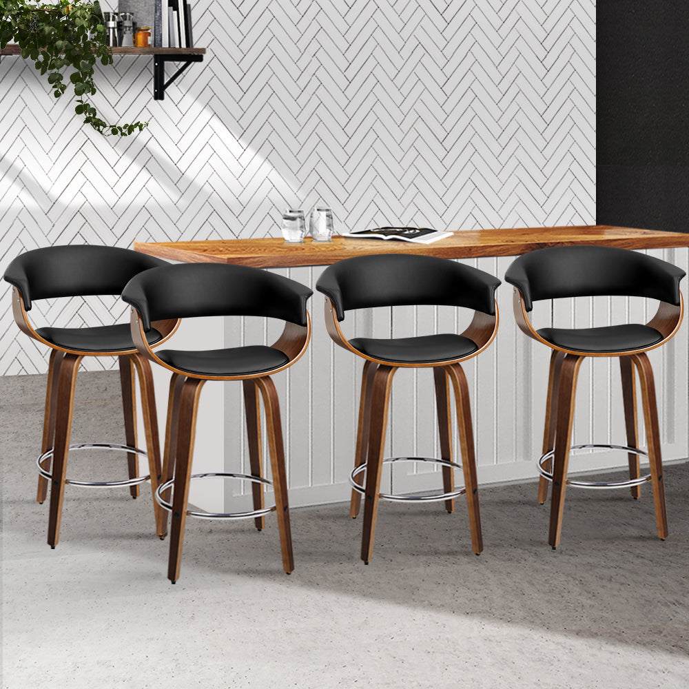 artiss 4x bar stools swivel pu seat wooden