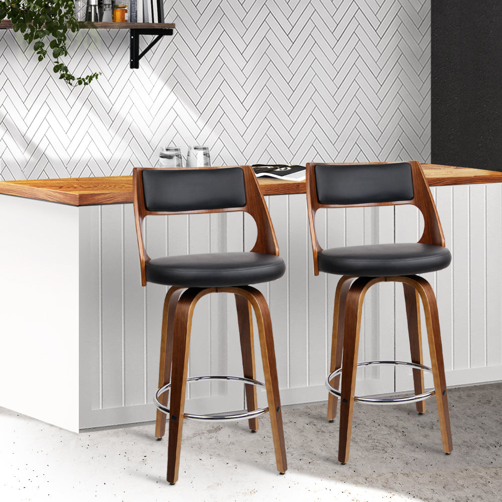 artiss 2x bar stools swivel leather chair 65cm