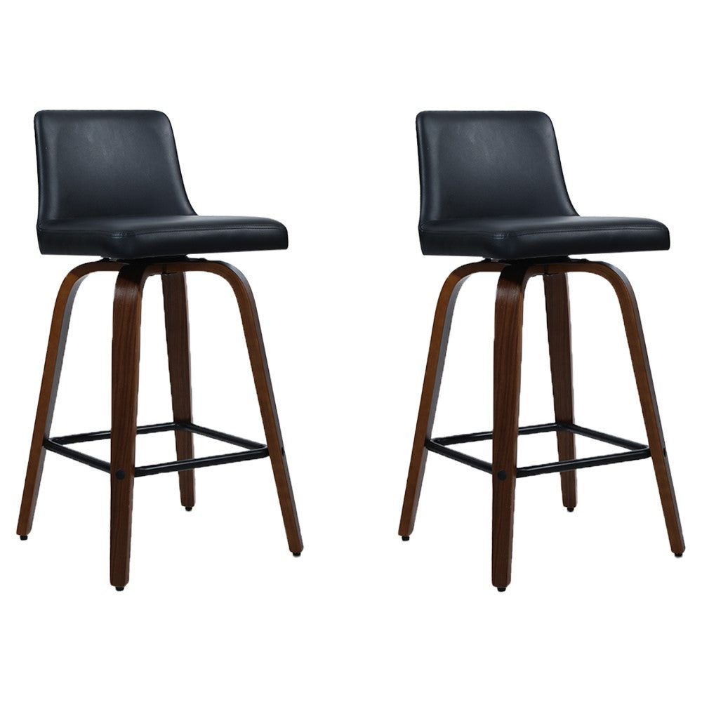 artiss 2x bar stools swivel leather padded wooden