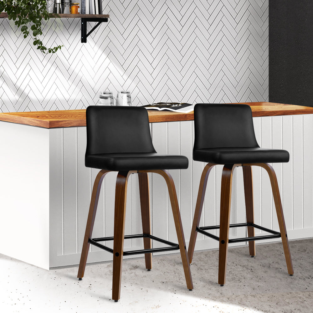 artiss 2x bar stools swivel leather padded wooden