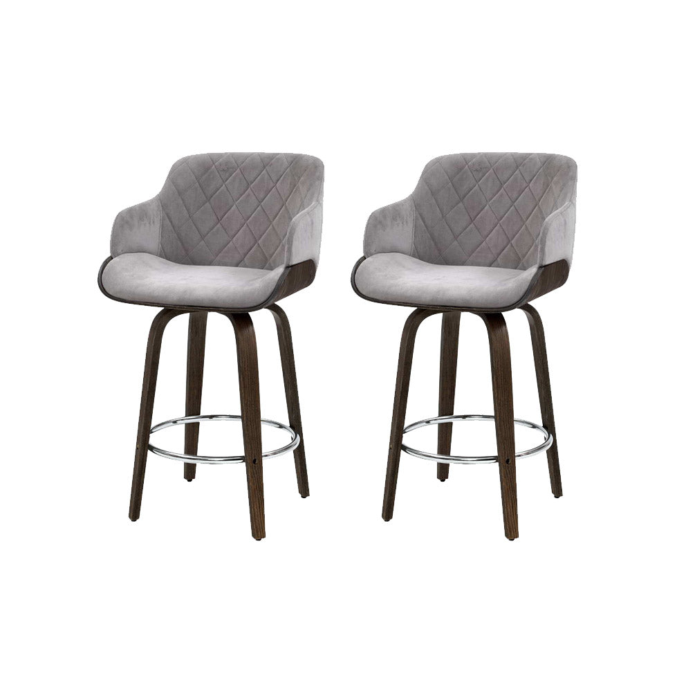 artiss 2x bar stools swivel velvet padded wooden