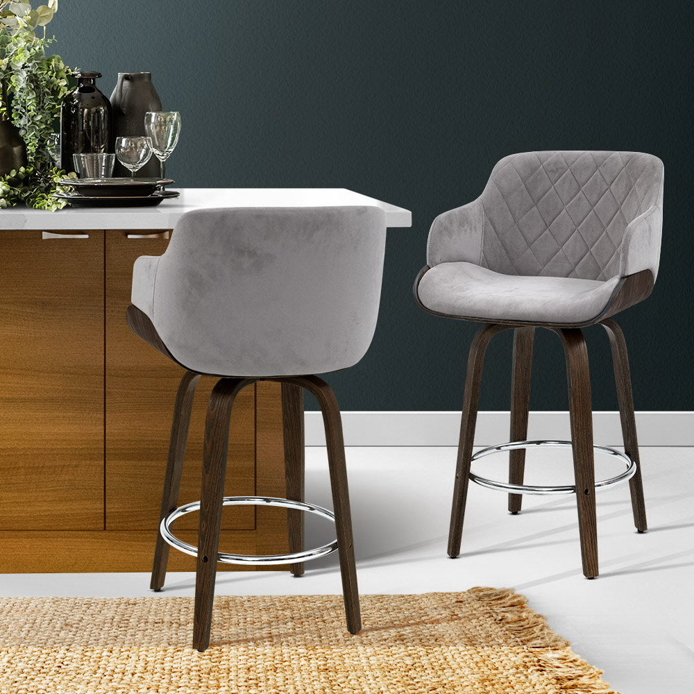 artiss 2x bar stools swivel velvet padded wooden