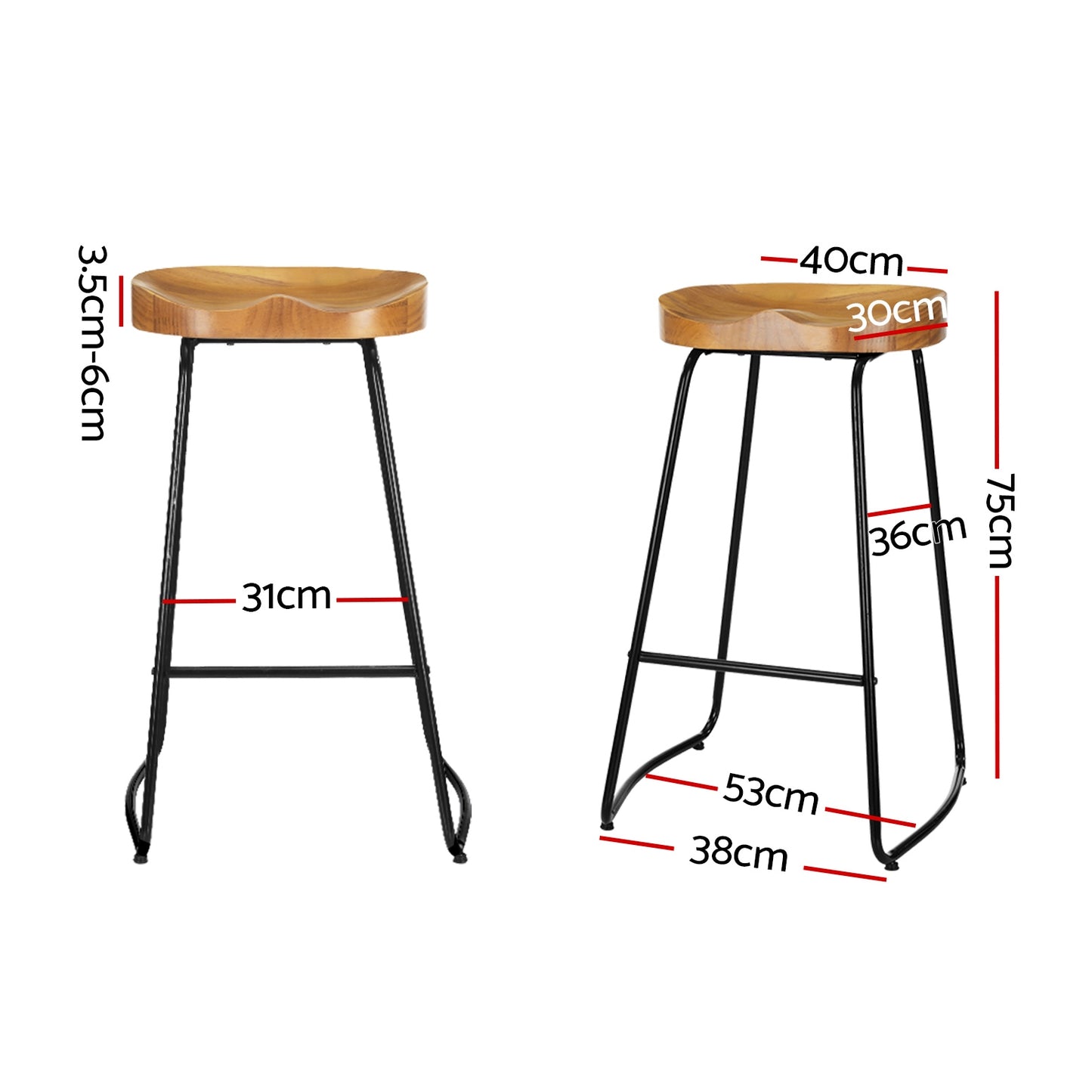 artiss 2x bar stools tractor seat 75cm wooden