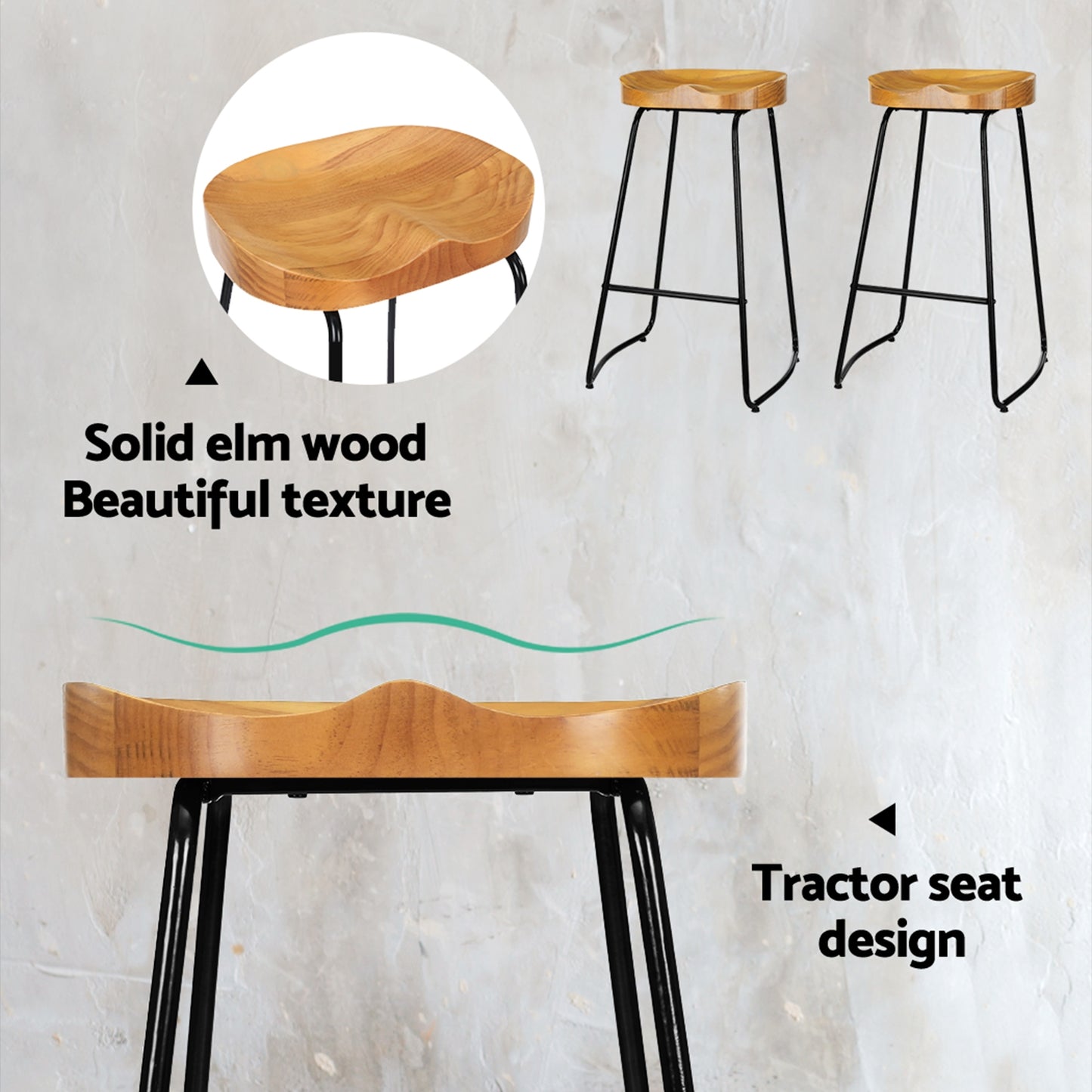 artiss 2x bar stools tractor seat 75cm wooden