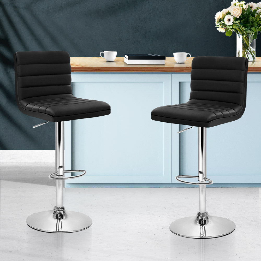 artiss 2x bar stools padded leather gas lift black