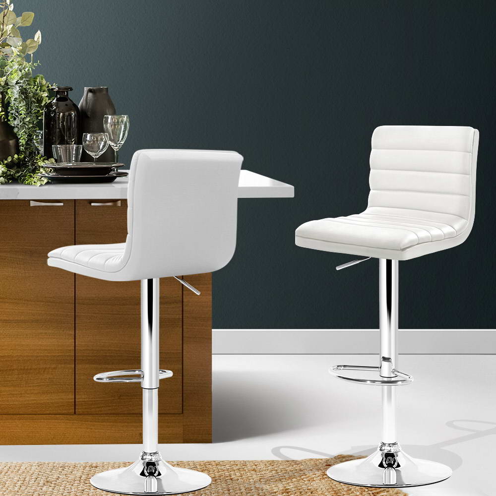 artiss 2x bar stools padded leather gas lift white