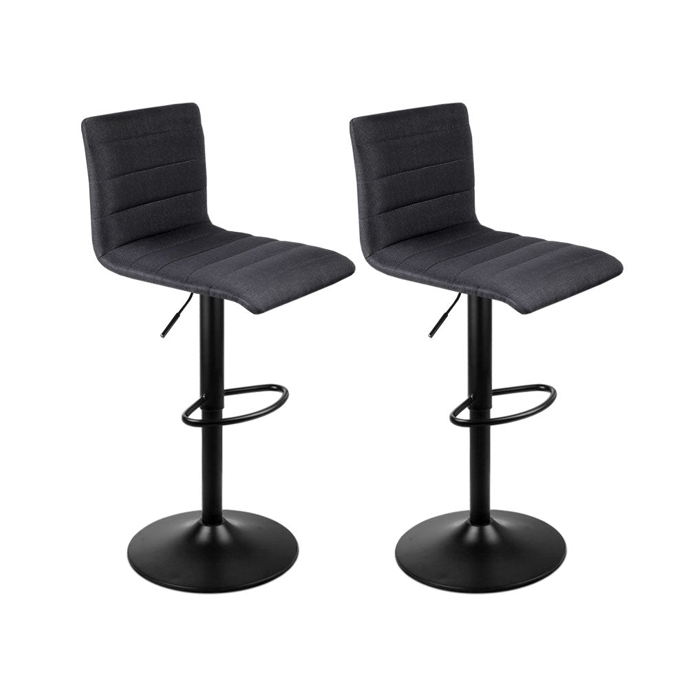 artiss 2x bar stools gas lift linen fabric black