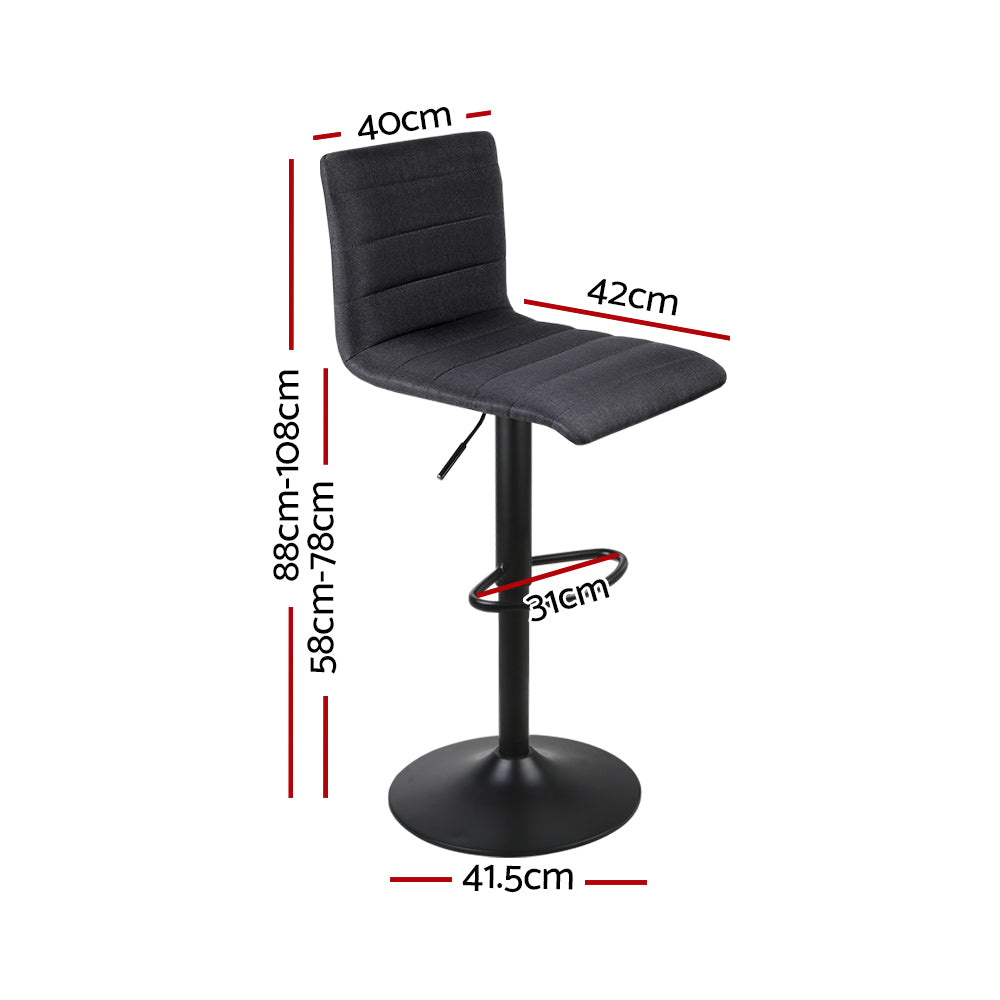 artiss 2x bar stools gas lift linen fabric black