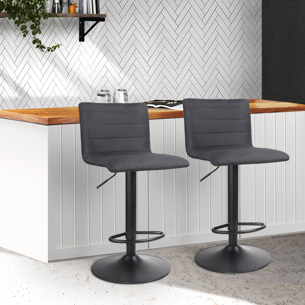 artiss 2x bar stools gas lift linen fabric black