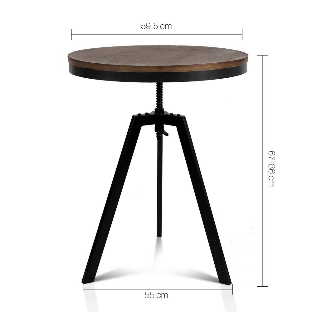 artiss bar table 67-86cm height round brown