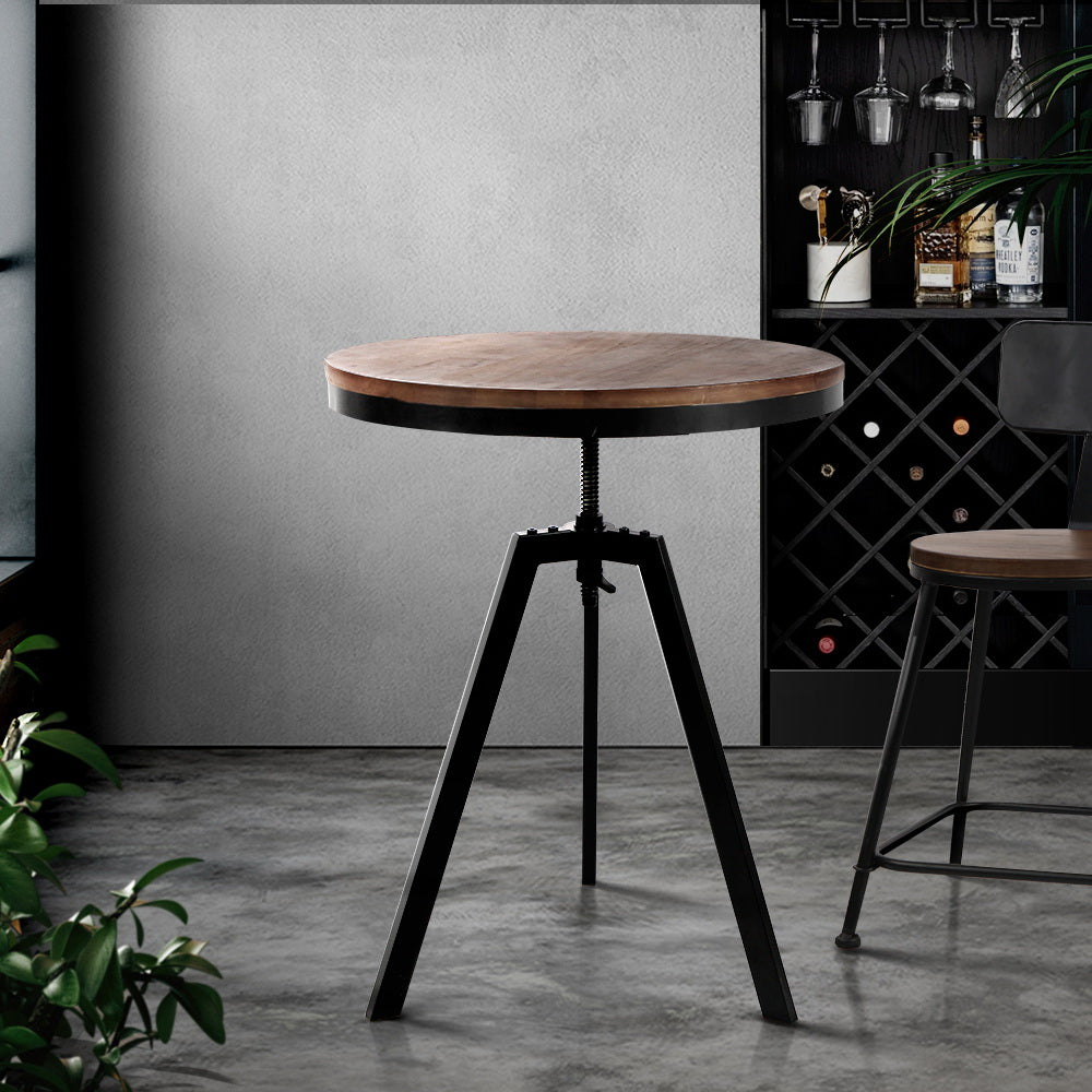 artiss bar table 67-86cm height round brown